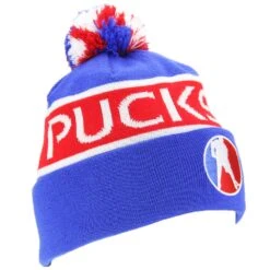 Puck Stop Winter Beanie - Blue/Red -Hockey Outlet Store 1521649767 PuckStopBobbleHatBlueRed3